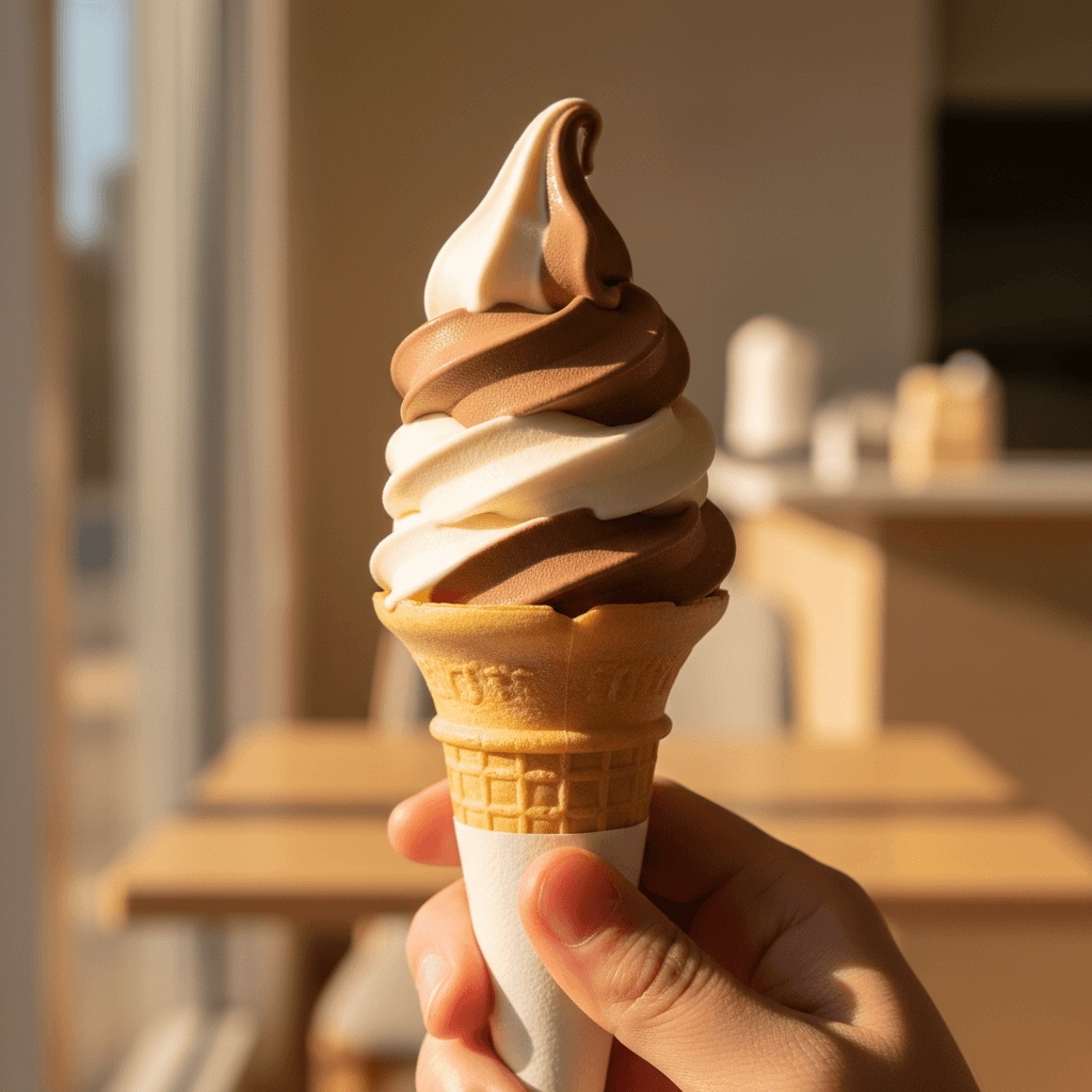 Soft-serve ice cream cone at a Mongolian BBQ restaurant