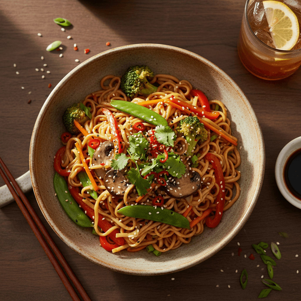 Plated stir-fry dish
